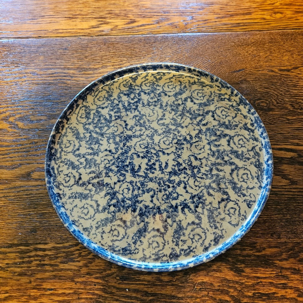 Robinson Ransbottom RRP Blue Sponge Stoneware Pizza Pan 12.25 Inch USA Roseville